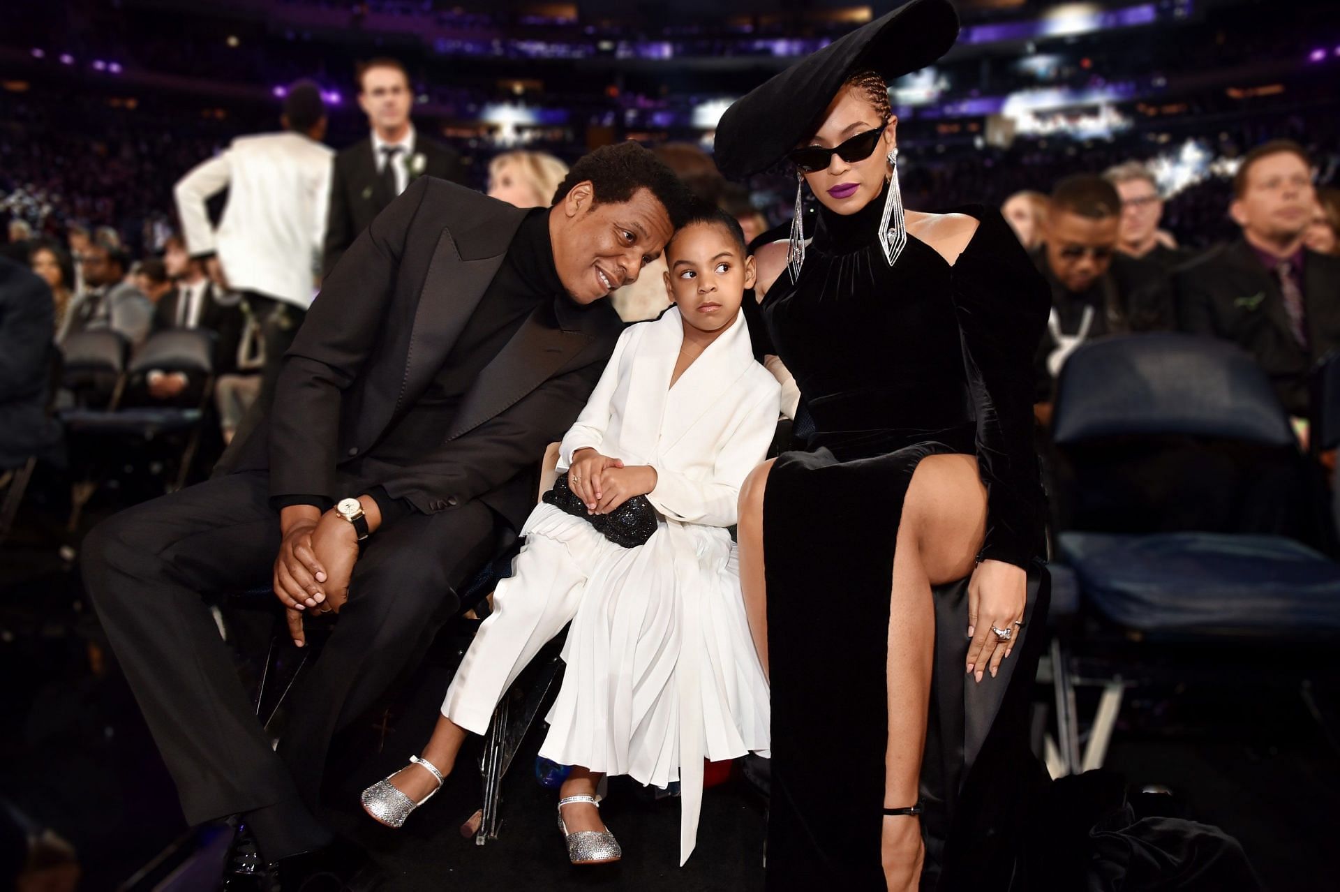 Jay-Z, Blue Ivy, and Beyoncé at the 2008 Grammy Awards (Image via Getty)